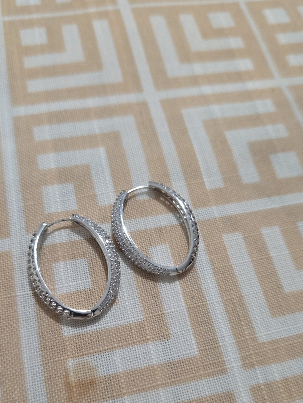 Sterling Silver Pave Hoop Earrings - Silver
